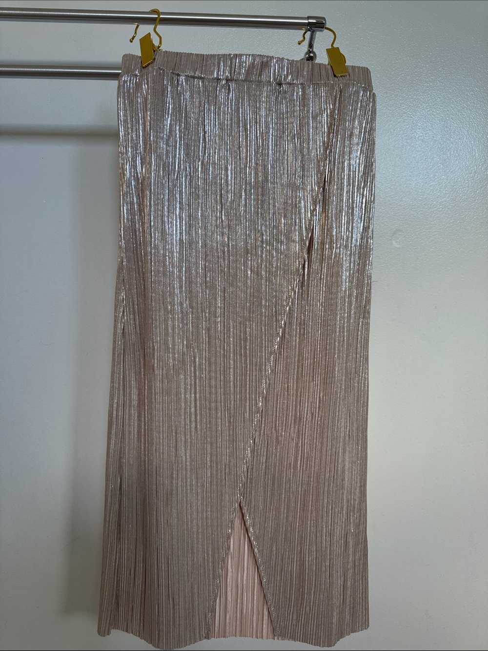 Topshop Metallic Pleated Maxi Skirt - Rose Gold